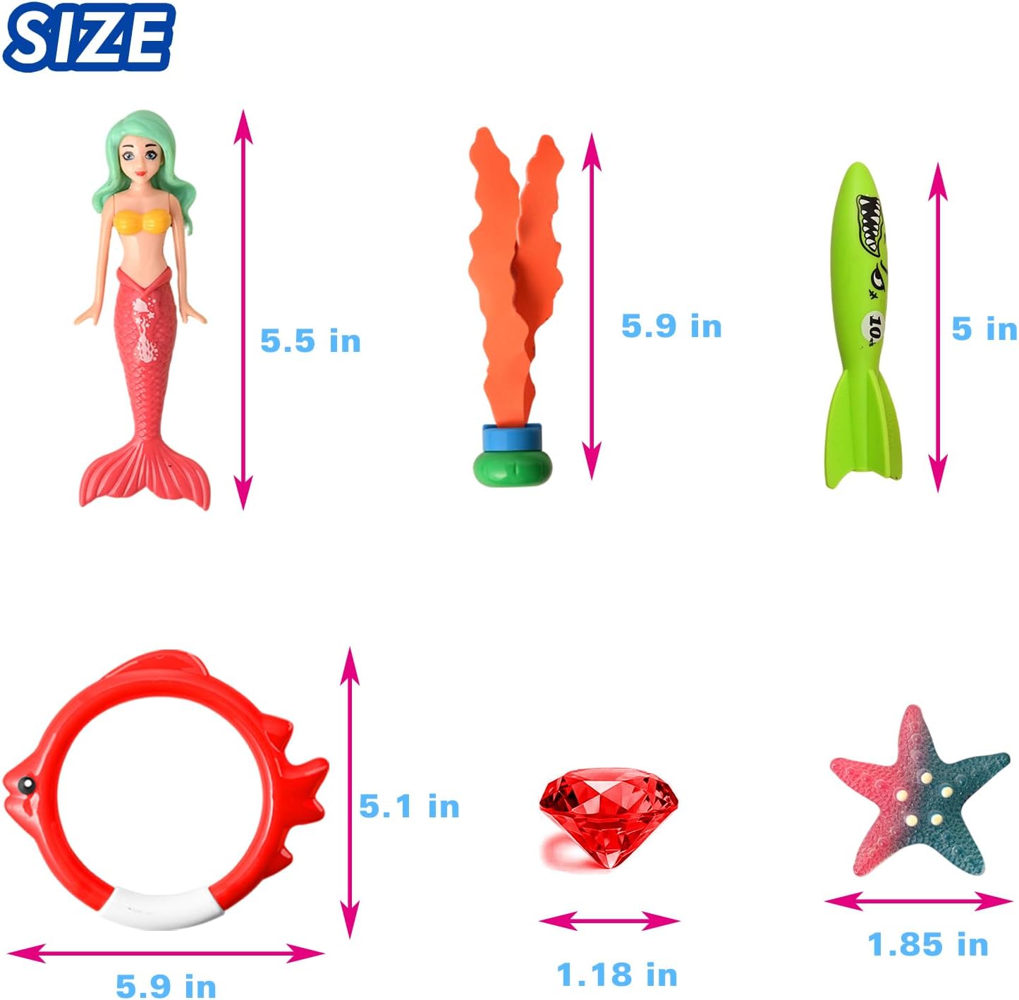 Pool Diving Toys for Kids, Summer Swim Water Toys for Boys Girls, Mermaid, Colourful Torpedos, Diving Rings, Starfish