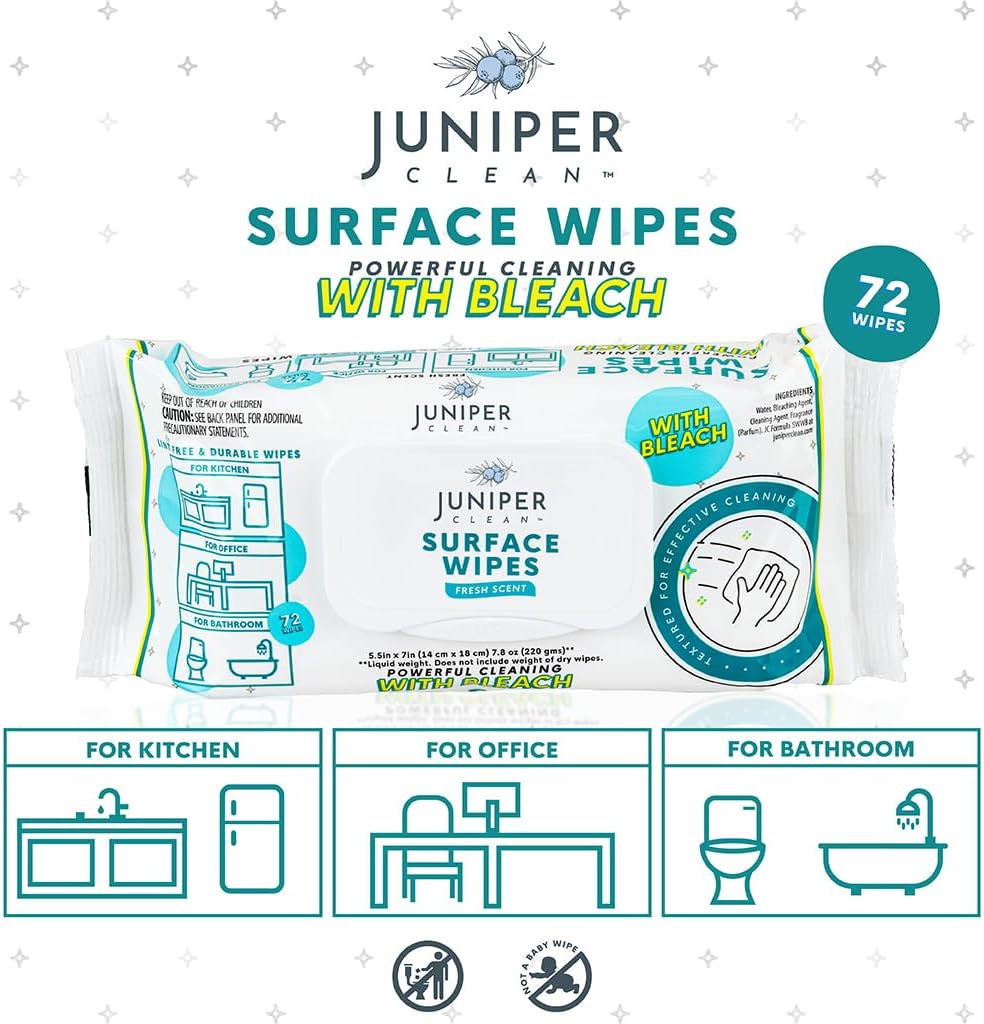 3 Pack Surface Cleaning Wipes with Bleach, All-Purpose Cleaner for Bathroom, Kitchen, Office, 216 Count Soft Flow