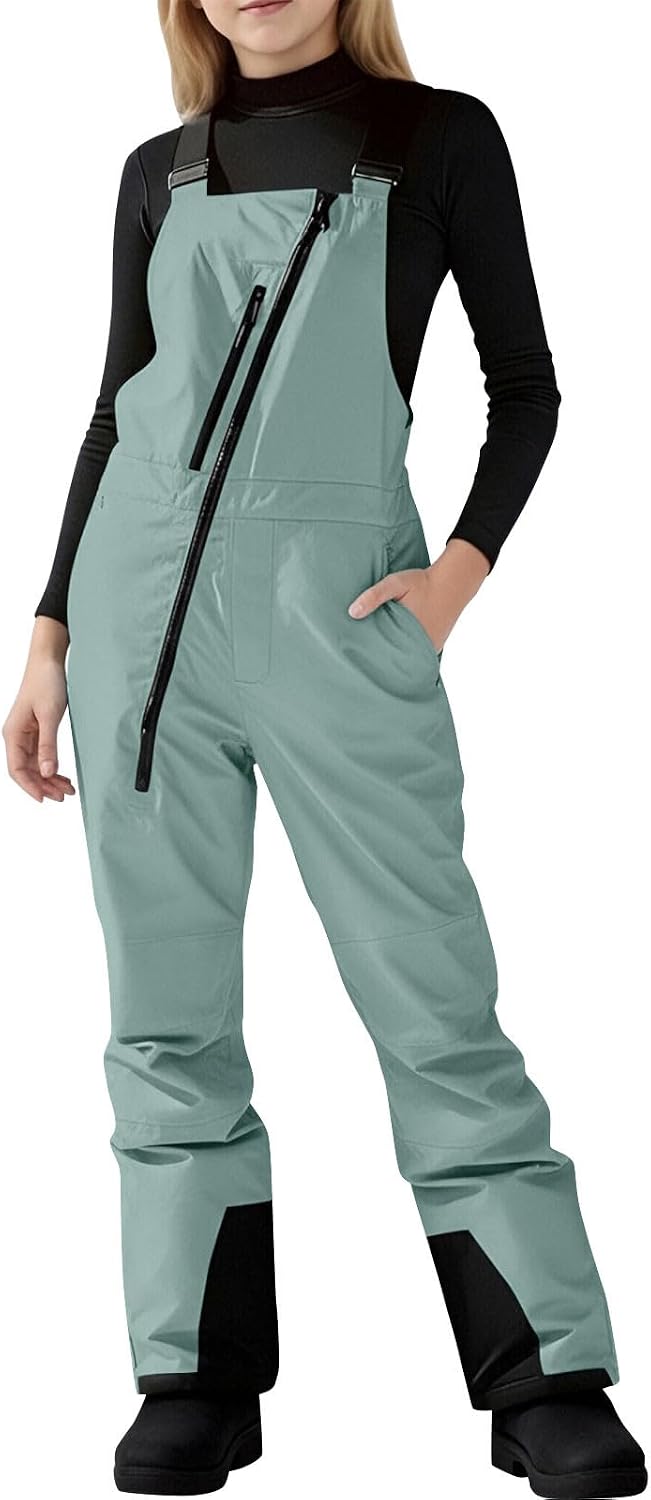 Kids Snow Bibs Girls Boys Insulated Snow Pants Winter Windproof Waterproof Ski Overalls Adjustable Snowsuit Pockets