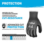 A3 Cut Resistant Work Gloves, X-Large, 12 Pack, Gray