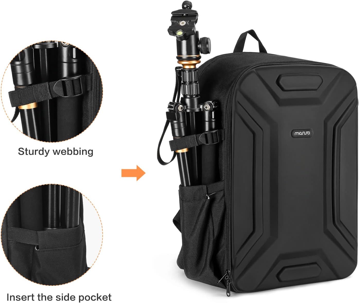 Camera Backpack, DSLR/SLR/Mirrorless Camera Bag, Black | Waterproof Symmetric Geometric Hard Shell with Tripod
