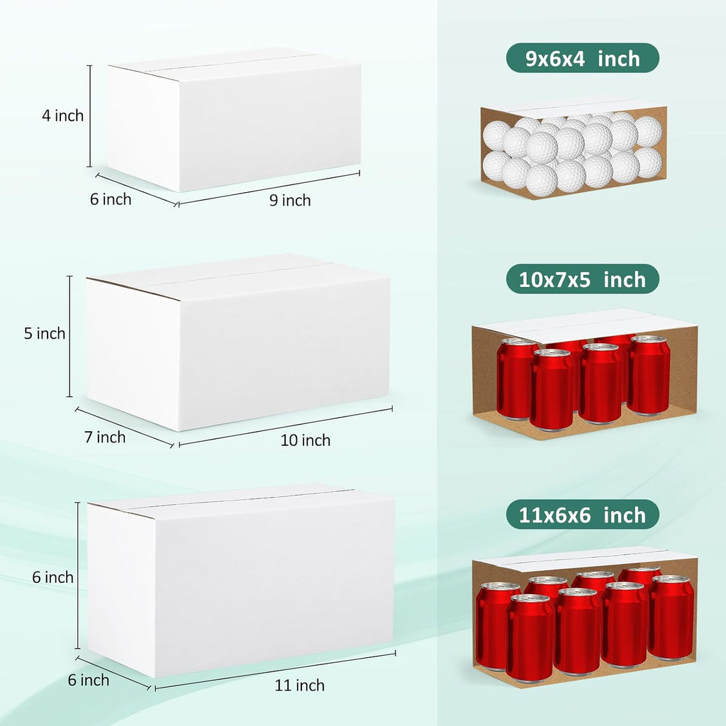 30 Pack Small Shipping Boxes Assorted Sizes, White Corrugated Box Mailers, 9x6x4 & 10x7x5 & 11x6x6 10 PCS Each Small