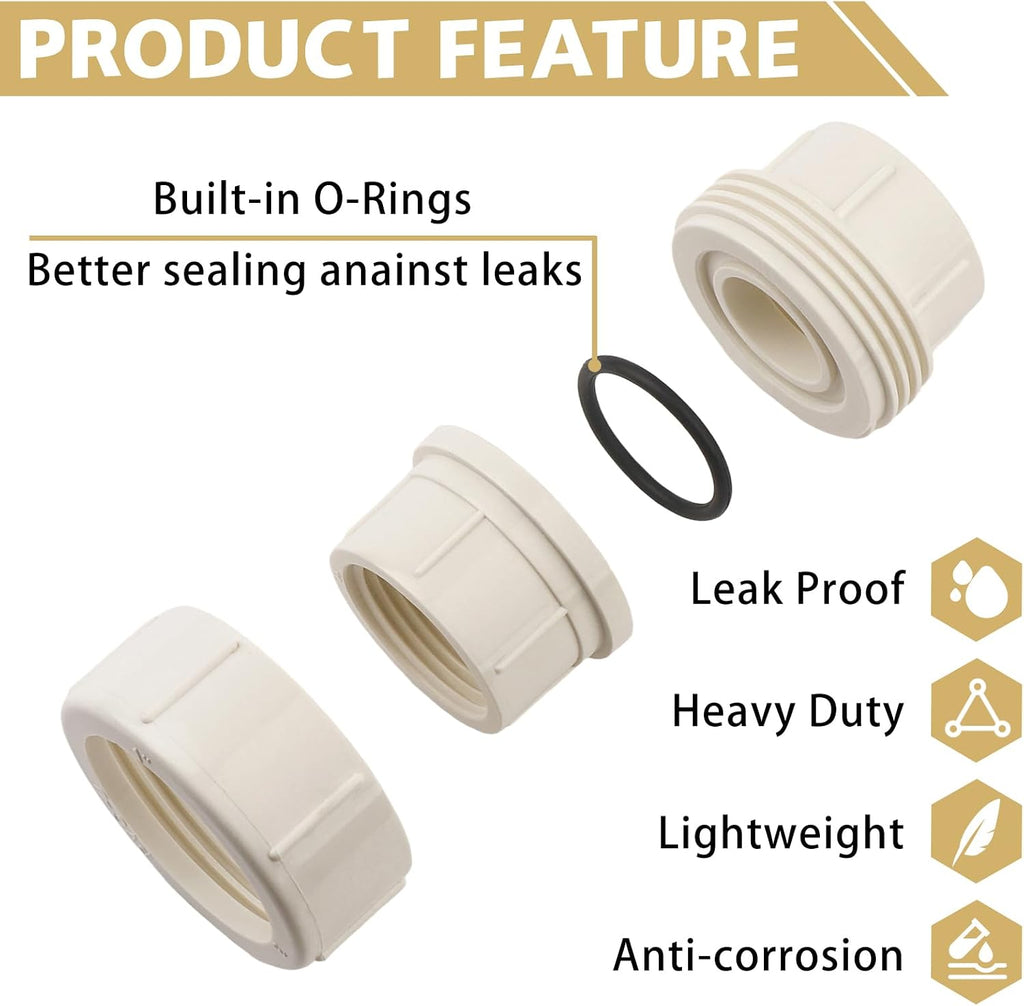 4 Pack 1/2"PVC Union Coupling Pipe Fittings,Female Thread Coupling Adapters