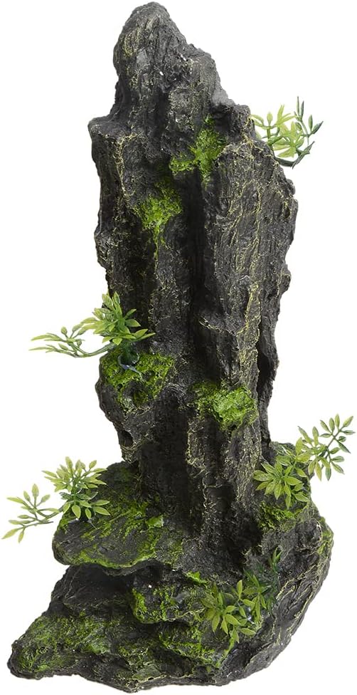 Fish Tank Decorations, 14.4'' Tall Mountain View Stone Aquarium Ornament, Artificial Mountain Hill View Stone Rock