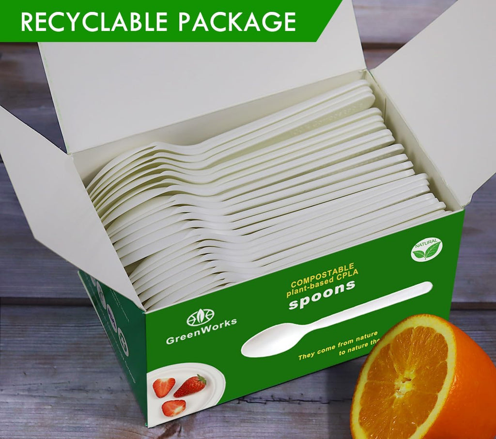 Heavy-duty Compostable Spoons,BPI Certified,100 Count Large Disposable Cutlery Spoons