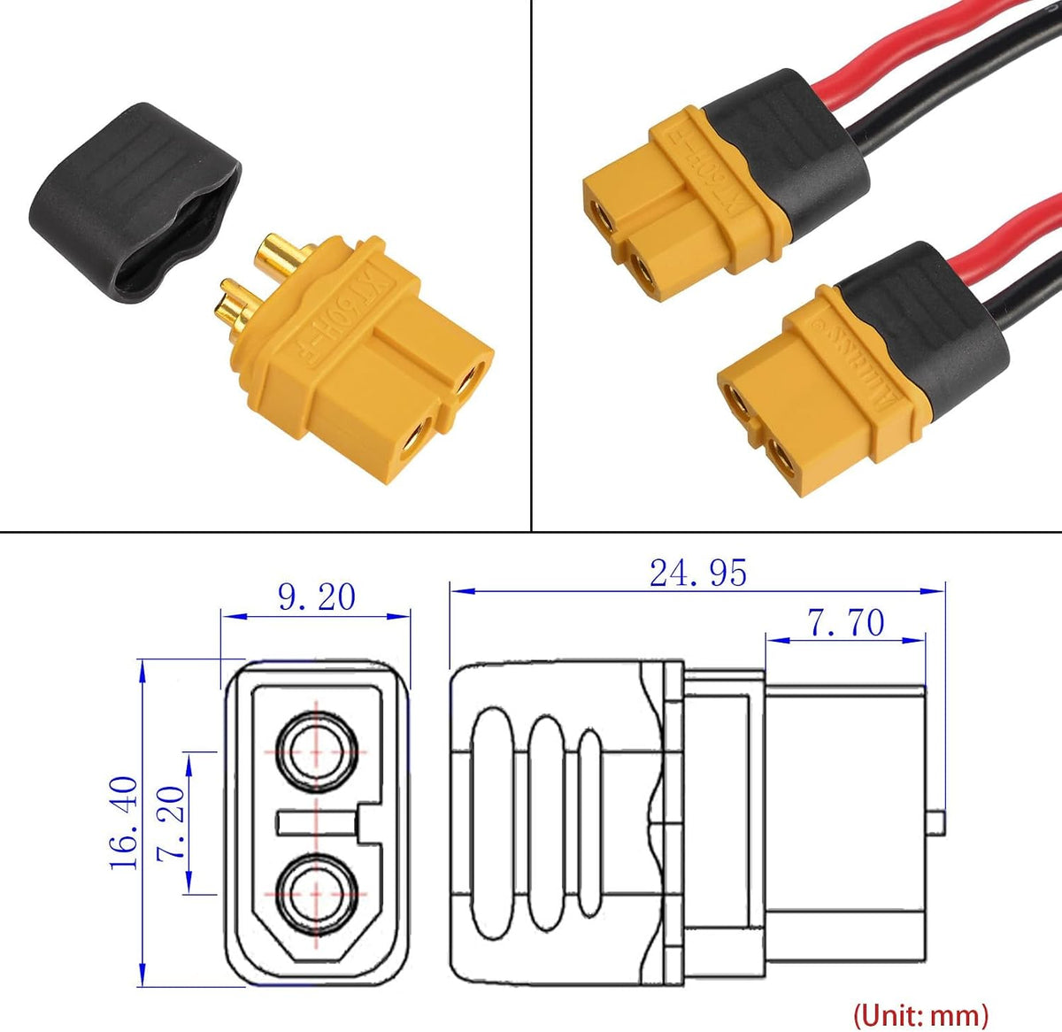 ELFCULB XT60 Connector,XT60H Plug Female with Sheath Housing for RC Battery Amass Connector Device Replace (6Pcs)