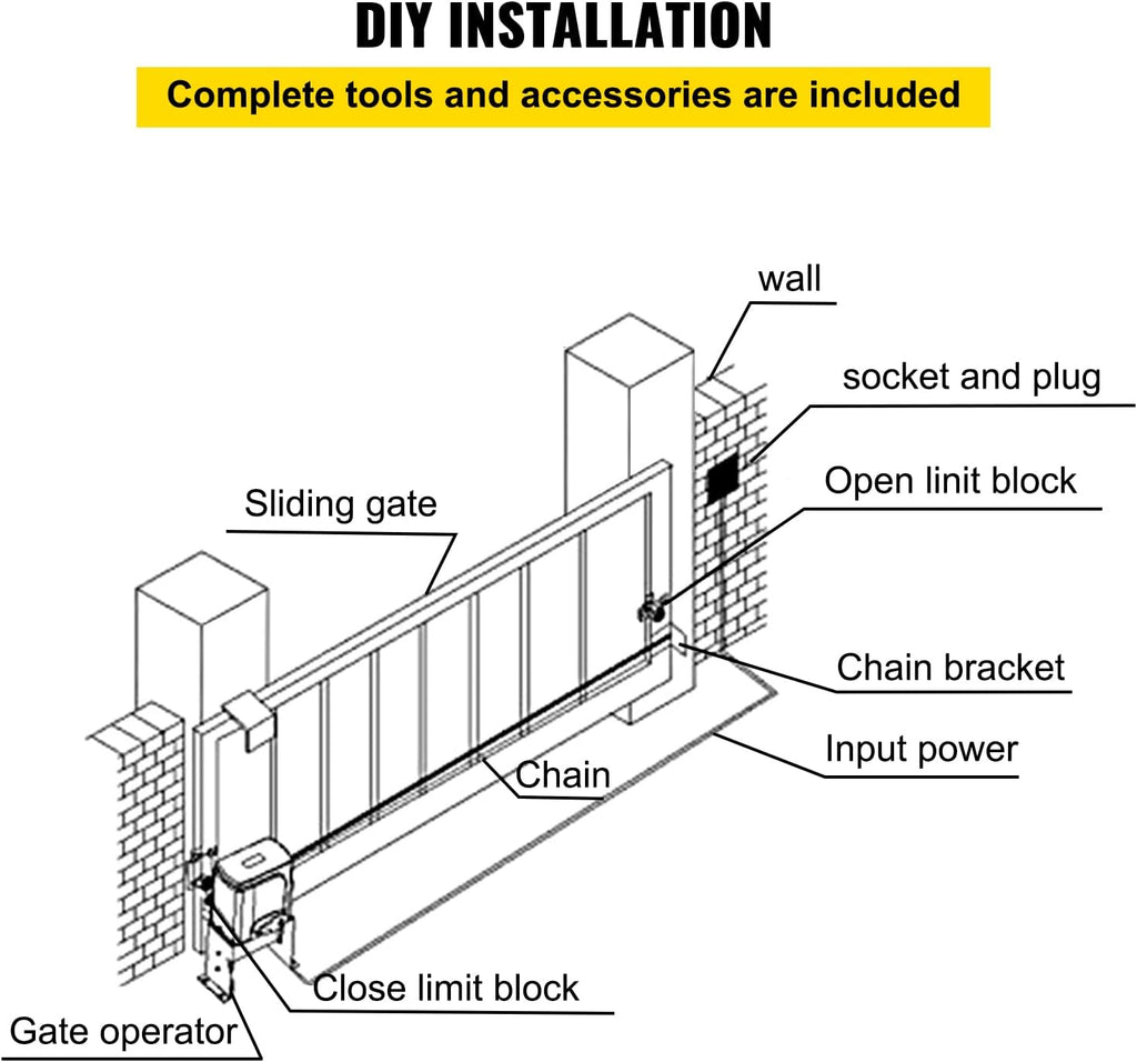 Vevor Automatic Sliding Gate Opener 1400LBS with 2 Remote Controls, Gate Operator Hardware Kit for Security, Move