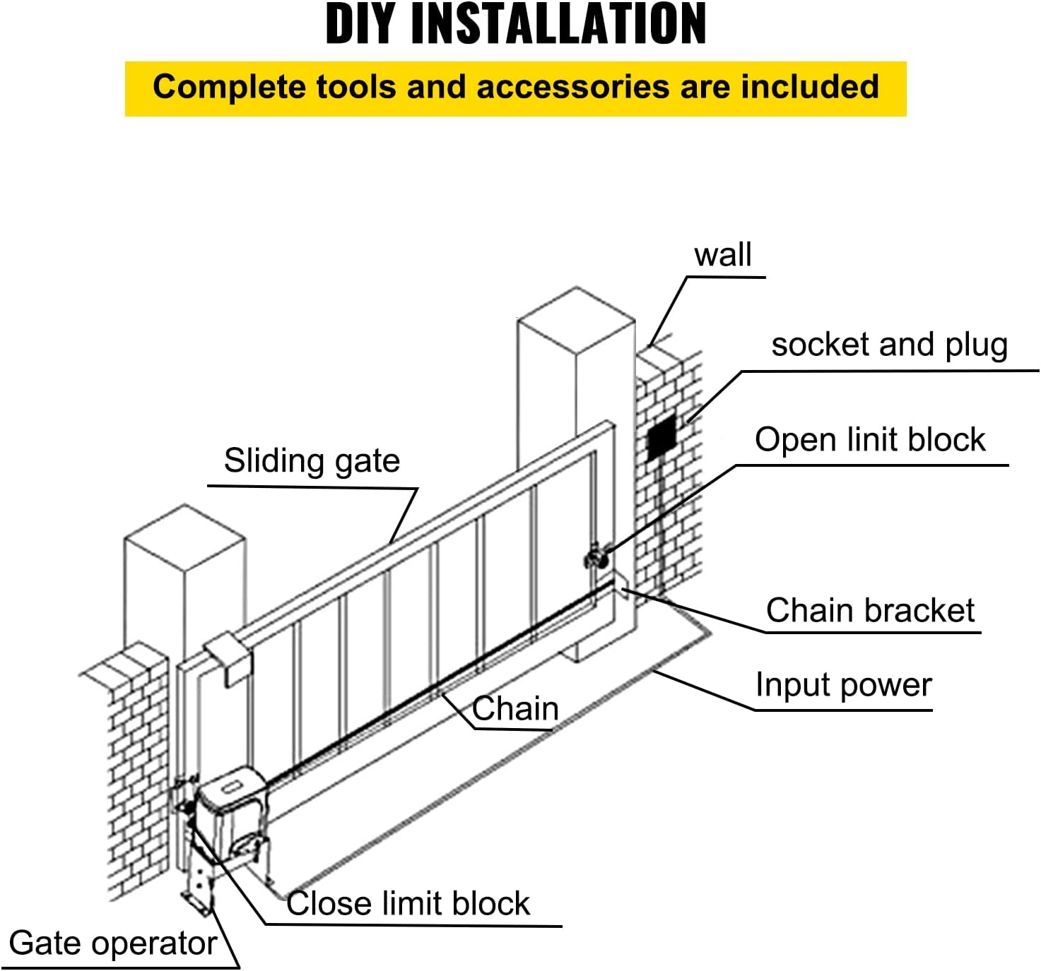 Vevor Automatic Sliding Gate Opener 1400LBS with 2 Remote Controls, Gate Operator Hardware Kit for Security, Move
