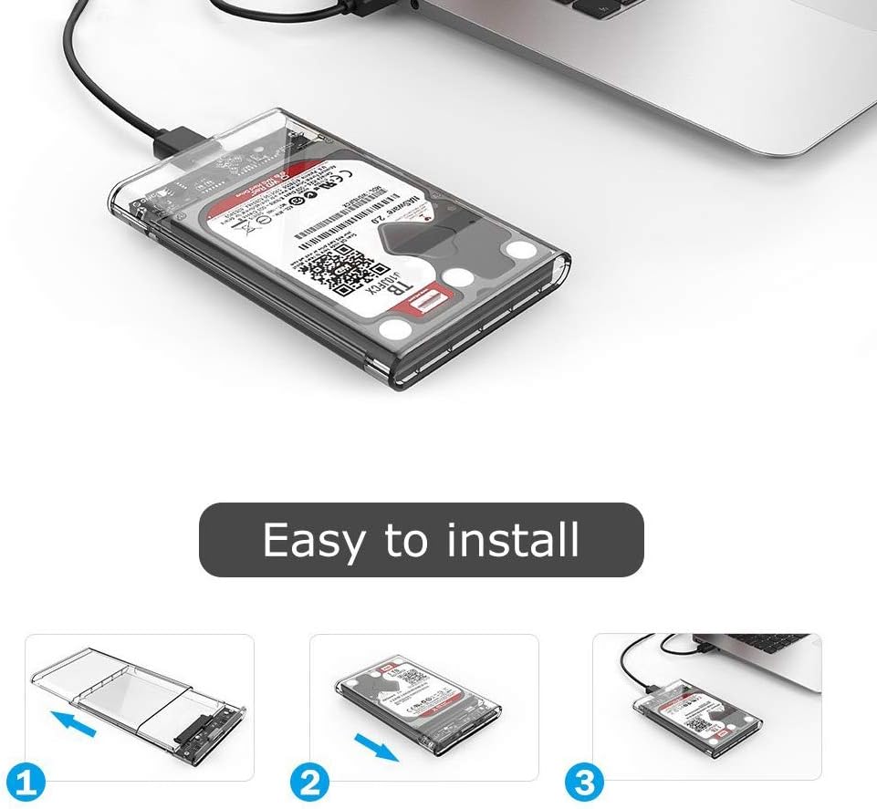 2.5 Inch External Hard Drive Enclosure, SATA to USB 3.1 Tool-Free Clear for 2.5 Inch SSD & HDD 9.5mm 7mm External
