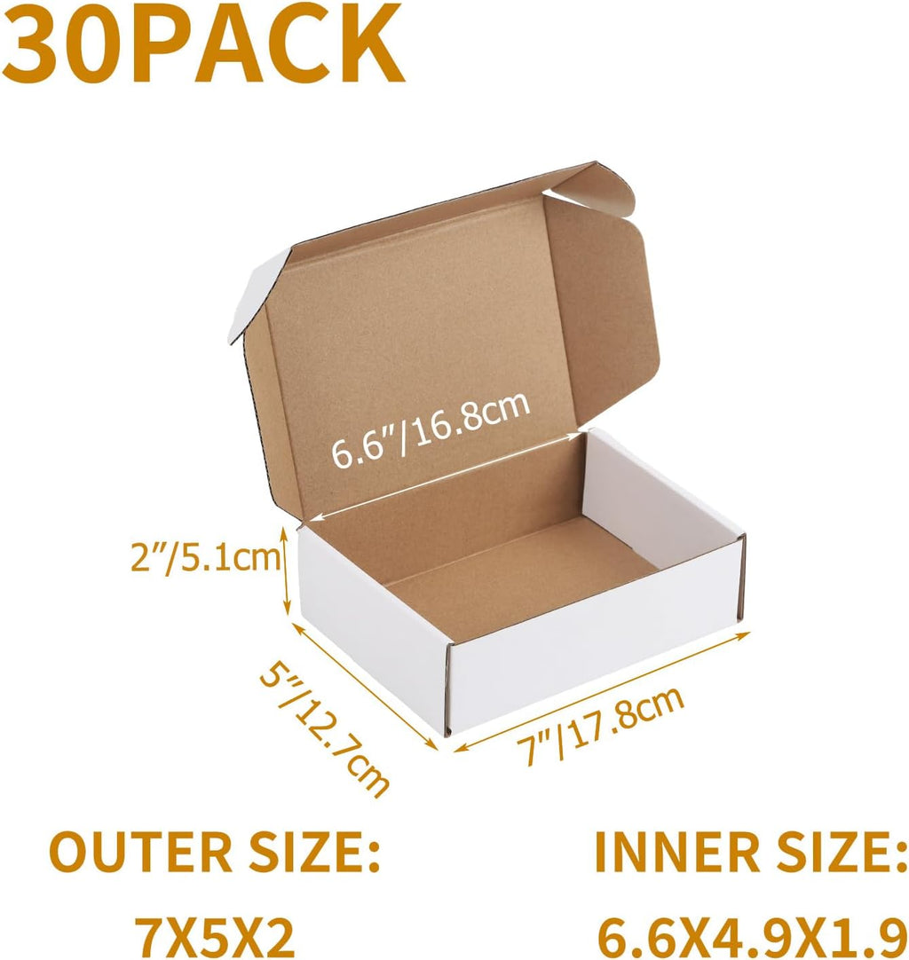 30 Pack 7x5x2 inch Small Shipping Boxes, White Mailing Boxes