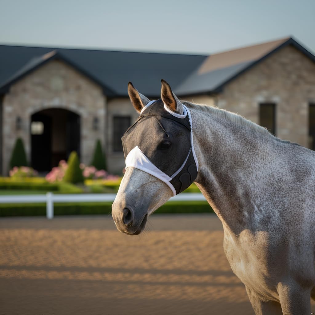 Fly Mask with Ears for Horses Soft Stretchy Mesh Horse Face Cover