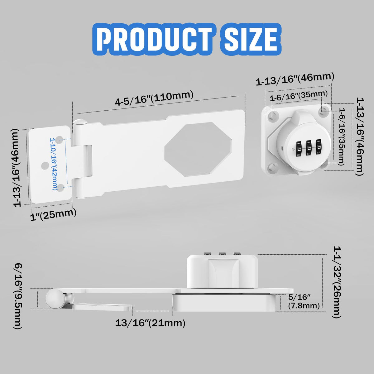 Cabinet Locks with Combination, Password Hasp Locks, 4 Pack White
