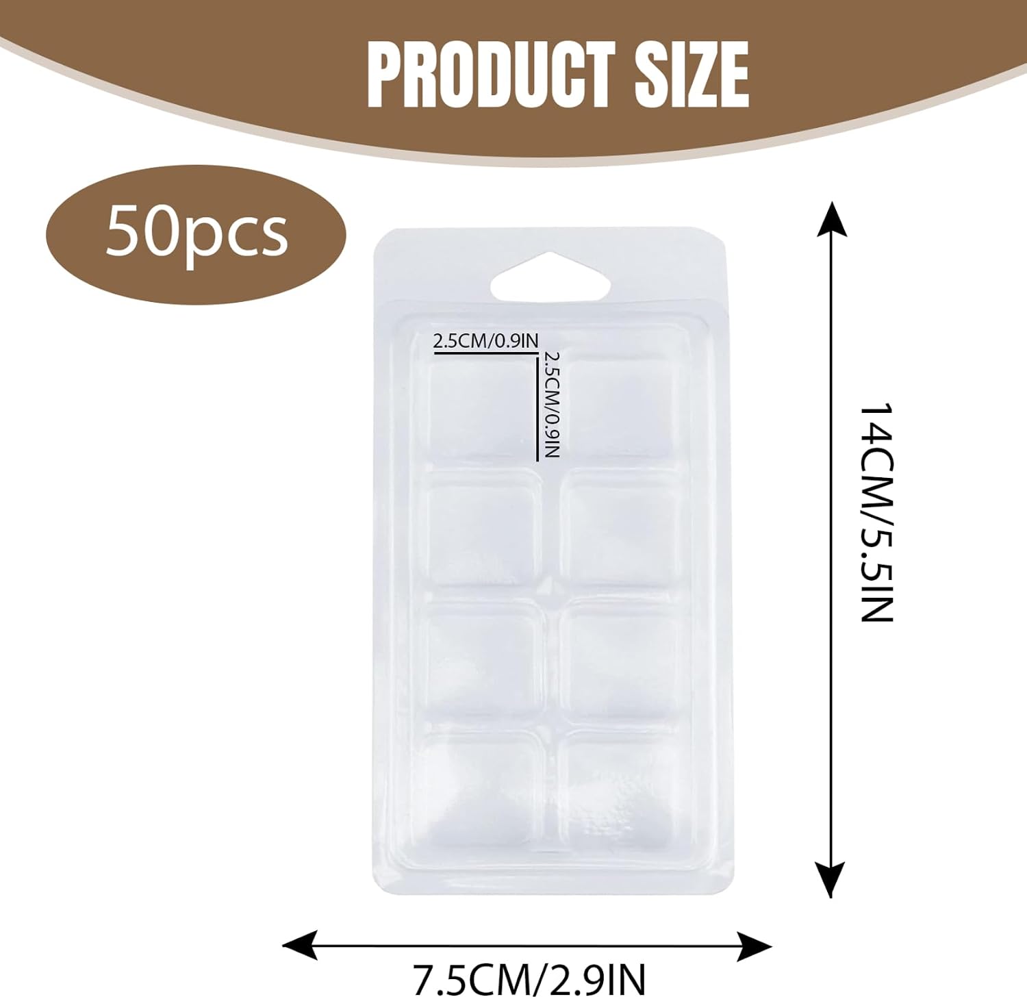 50 Packs Wax Melt Molds, Clear Wax Melt Clamshells Empty Plastic Containers 8 Cavity Plastic Cube Tray for Wickless