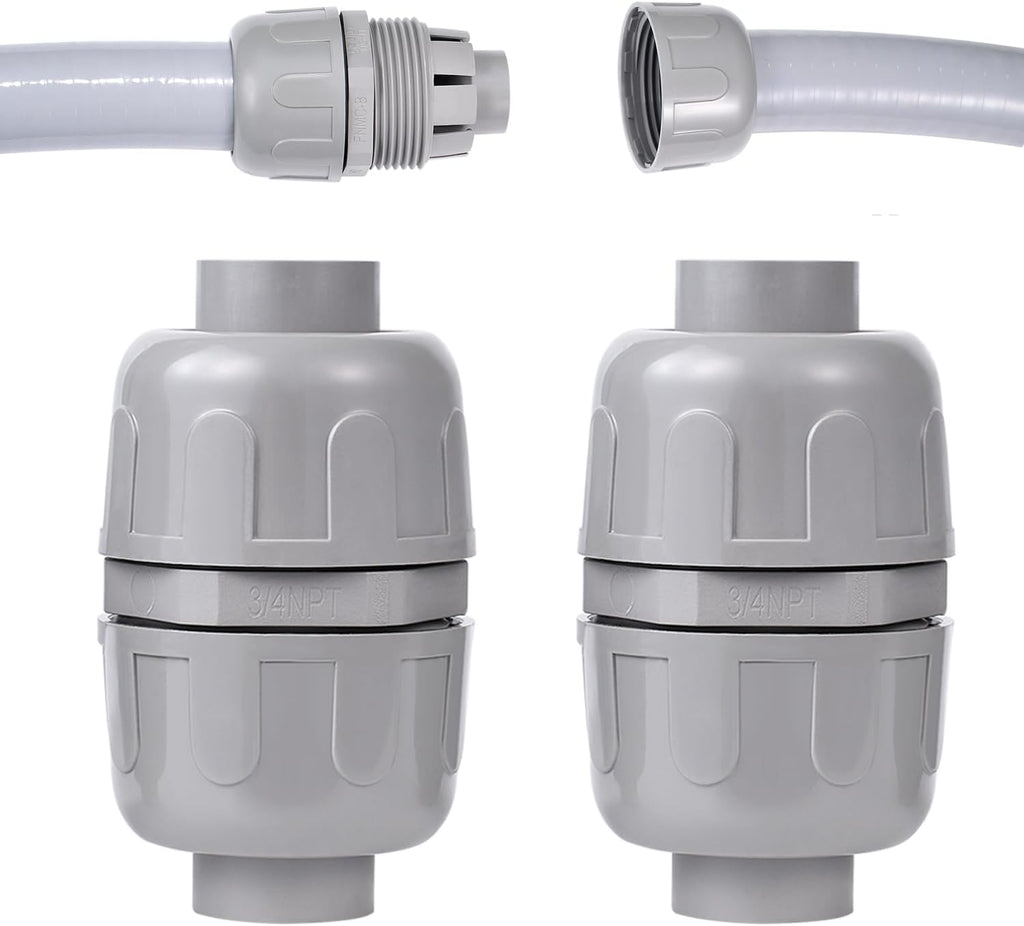 (2 Pcs) NPT 3/4 Double Conduit Liquid-Tight Connector Straight