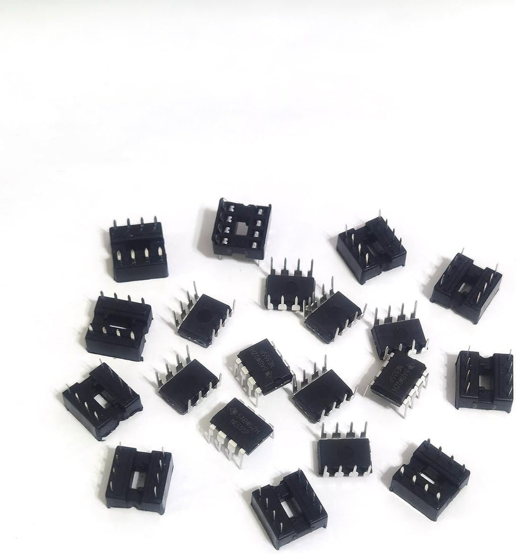 555 Timer Single High-Precision Timer IC NE555 NE555P NE555N Pulse Generator DIP-8 (10 Pcs) + 8 Pin DIP Socket (10 Pcs)