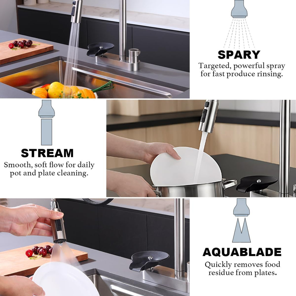 Kitchen Faucet with Pull Down Sprayer, Glass Rinser, Brushed Nickel