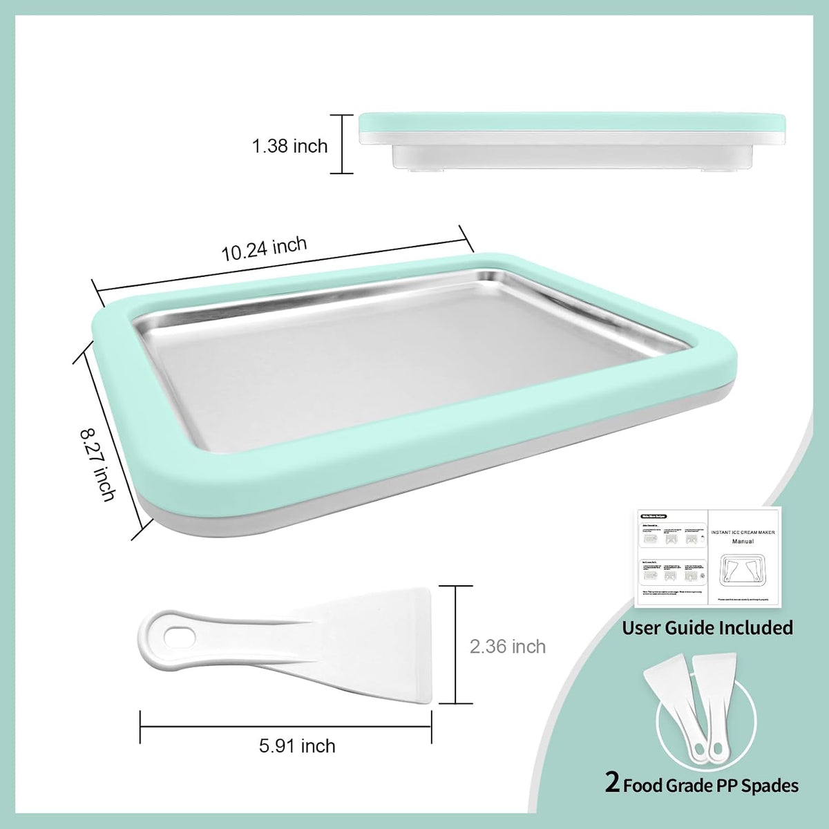 Rolled Ice Cream Maker, Instant Ice Cream Roller Tray with 2 Spatulas