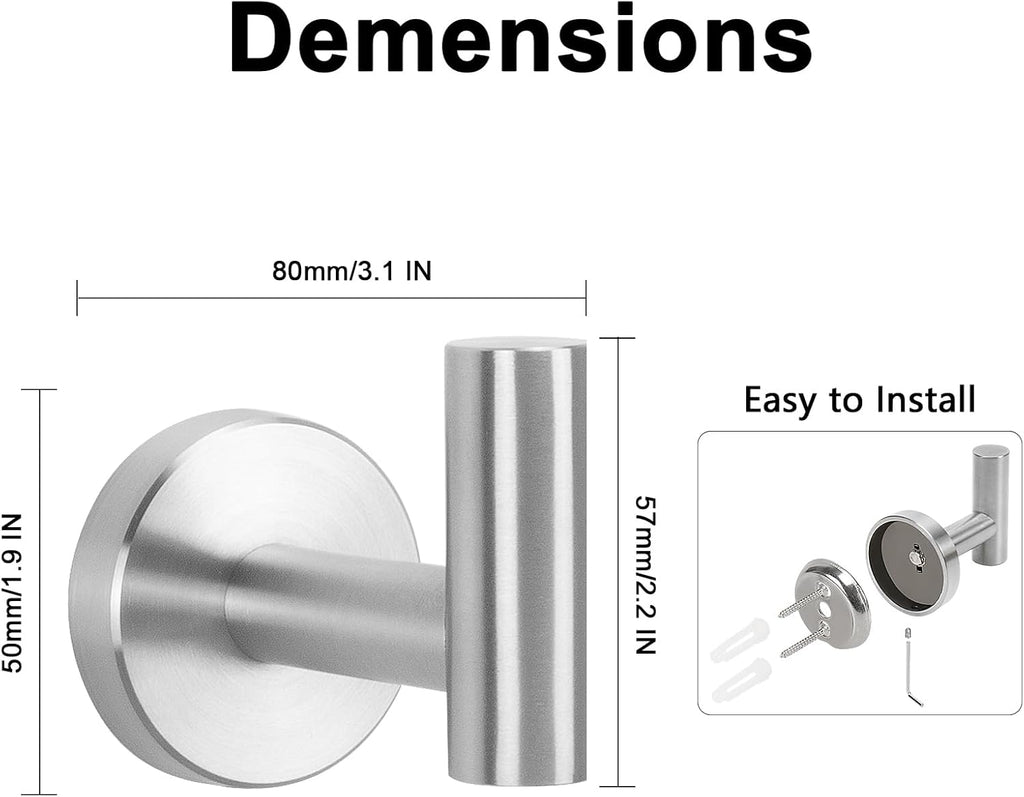 Bath Towel Hooks- SUS 304 Stainless Steel Robe Hook Holder, Heavy Duty Coat Hook for Bathroom Livingroom Hotel