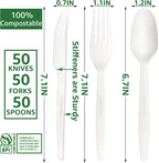 [7In 200Pcs] 100% Compostable Forks and Spoons Utensils Cutlery Silverware Heavyduty Eco-friendly Disposable Plastic