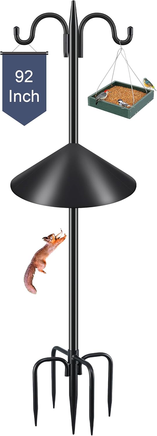 92 Inch Double Hook Bird Feeder Pole with 19 Inch Squirrel Baffle