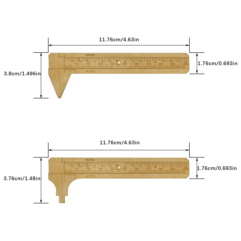 Flylin 2Pcs Brass Pocket Caliper, Brass Sliding Gauge Pocket Caliper