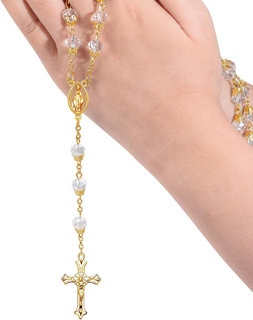 60Pcs/30Sets Rosary Making Kits Supplies Religion Cross and Center Medal Charms Jesus Crucifix Oval Alloy Pendant for