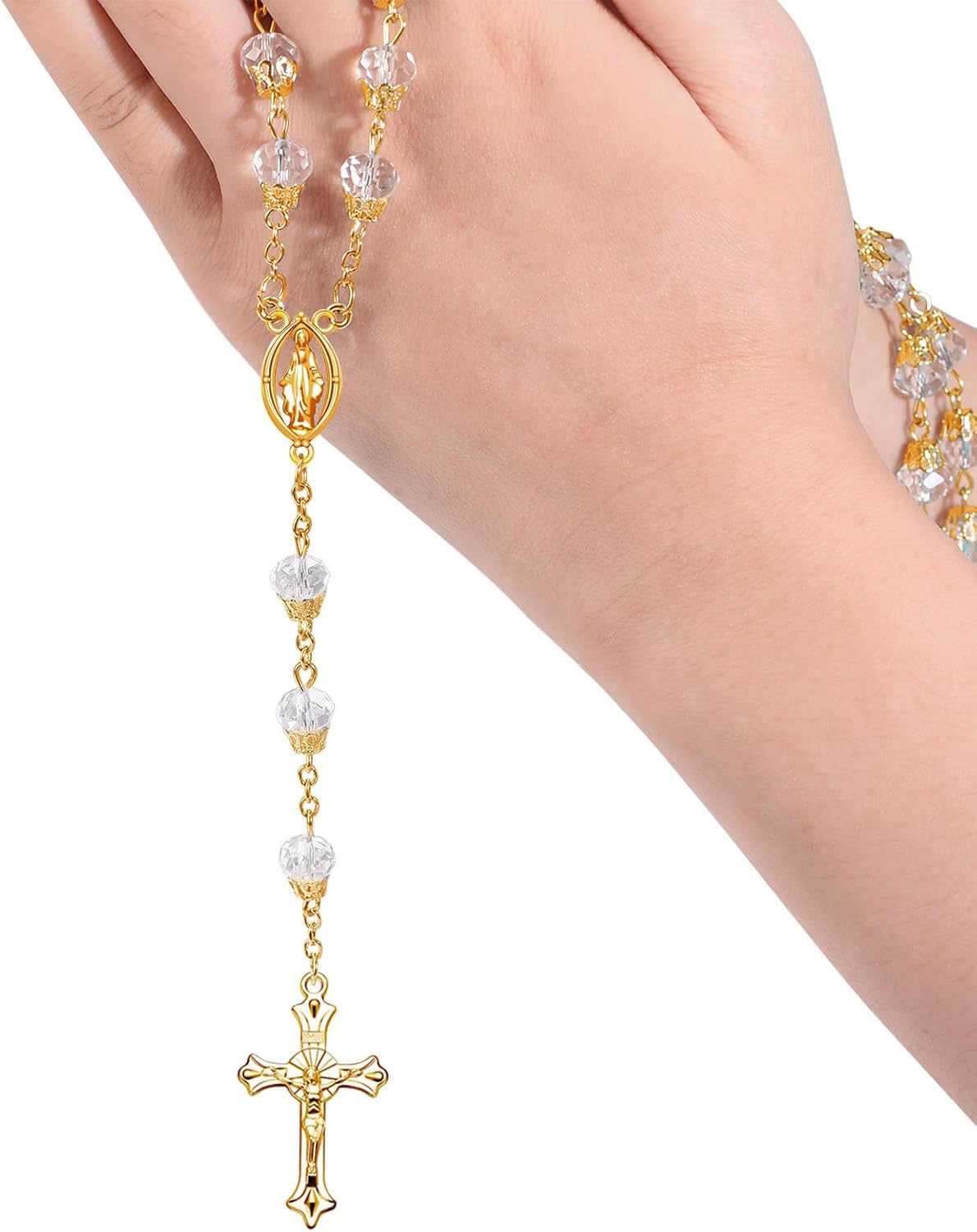 60Pcs/30Sets Rosary Making Kits Supplies Religion Cross and Center Medal Charms Jesus Crucifix Oval Alloy Pendant for