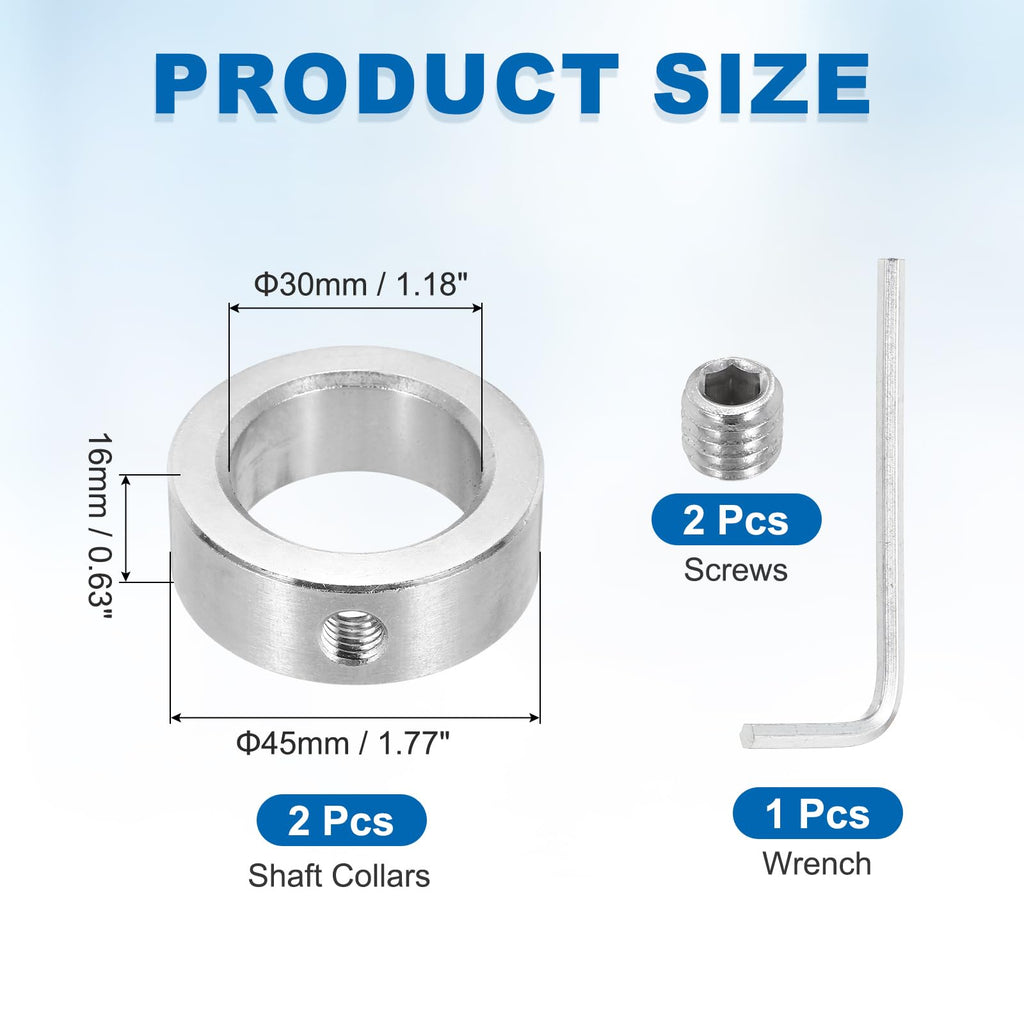 MECCANIXITY 2Pcs Shaft Collars 30mm Bore 1 Screw 45mm OD 16mm Thick