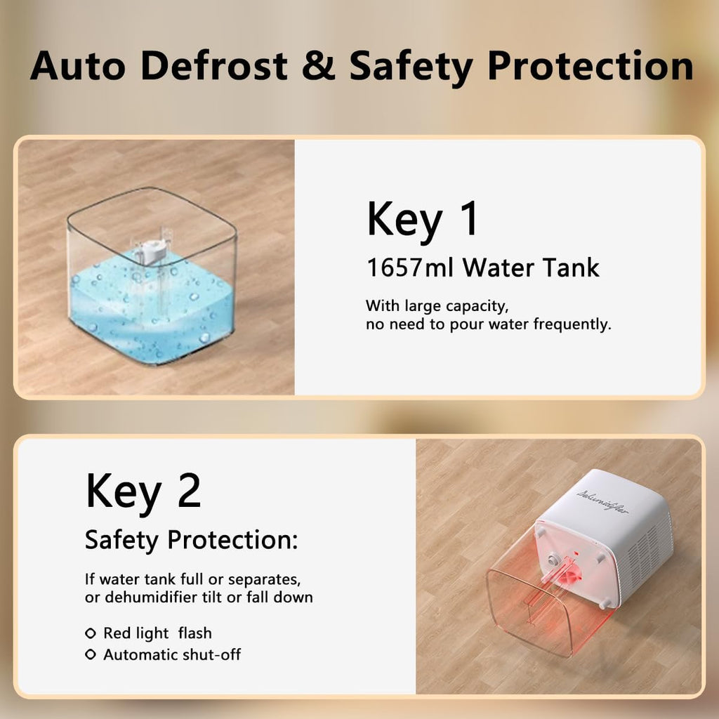 Dehumidifier 1657ML 58OZ Small Dehumidifier for Home 230 Ft² Safety Dehumidifiers Adjustable 10 Color Lights 5 Timers