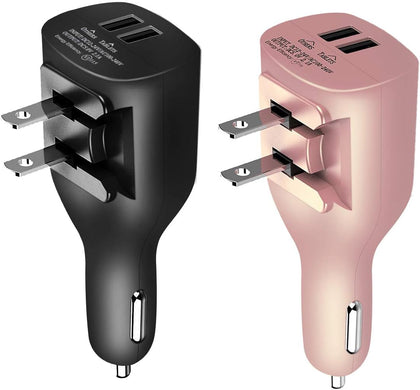USB Car Charger,NDLBS 2-in-1 Portable Dual USB Car and wall Charger with Foldable Plug Home for iPhone X XR XS MAX 7