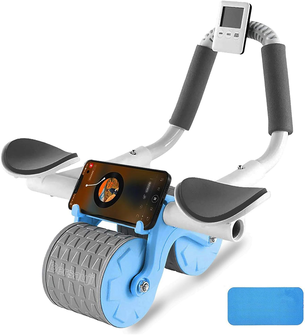 2026 Upgraded Ab Roller Wheel with Knee Mat &Timer - Automatic Rebound Abdominal Wheel with Elbow Support, Abs