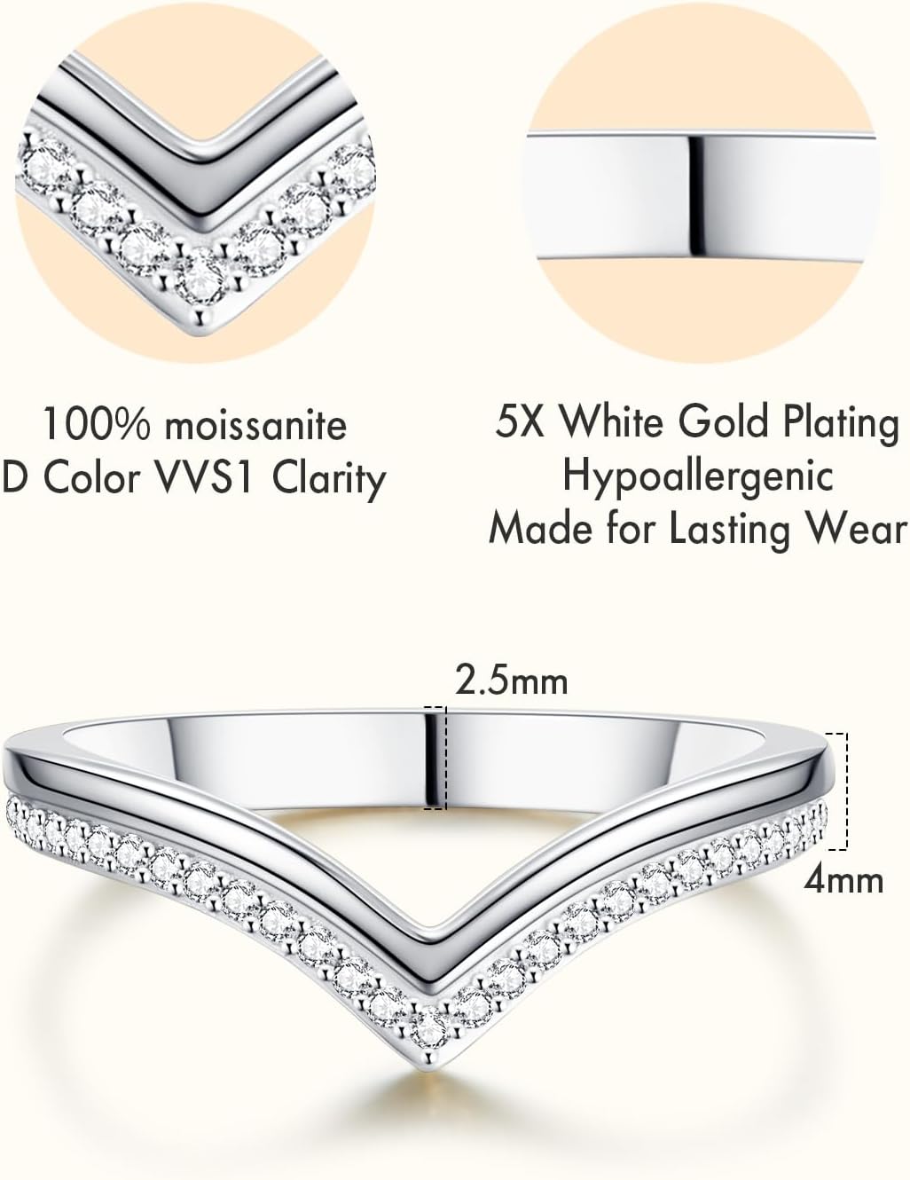 Moissanite Curved Wedding Band for Women, D Color VVSI Clarity, Moissanite Wishbone Stacking Ring, 5X 14K Gold Plated