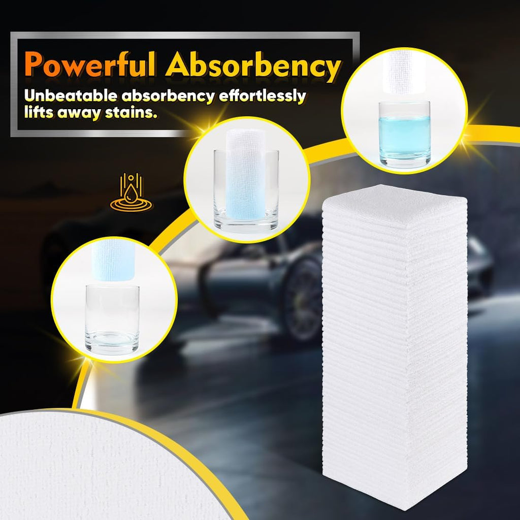 White Microfiber Cleaning Cloths 100 Pack, Reusable Cleaning Rags Shop Towels - Bulk Multipurpose Microfiber Towels