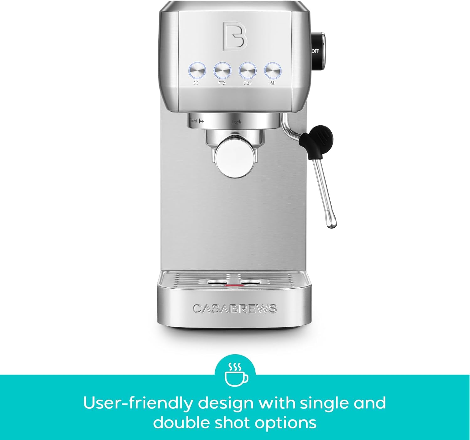 3700 Essential Stainless Steel Espresso Machine with Steam Wand | 20-Bar Italian Pump, Powerful Steam Wand, 43.9oz