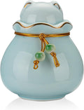 Pet Memorial Urn for Cat or Dog Ashes - 3.54"x3.15" Elegant Ceramic Keepsake with Pet-Shaped Lid & Gold Trim, Small