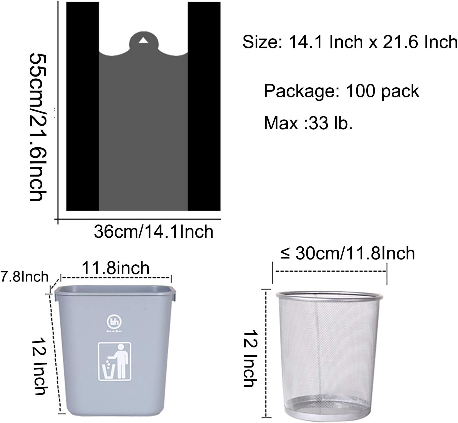 100 pcs Black Trash Bags with Handles - 14x22 Super Thick 1.8mil Plastic Rubbish Bags for Office, Picnic, Kitchen