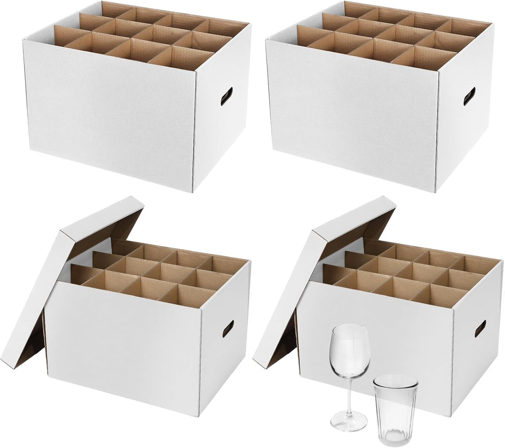 4 Pcs Wine Glass Moving Box Kit, White, 15 x 12 x 10 Inches