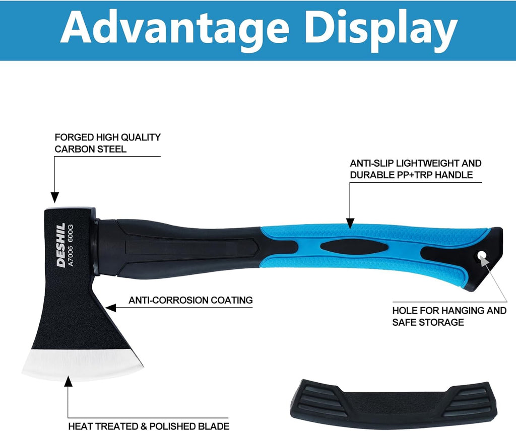 15 inch Chopping Hatchet Axe for Camping Splitting & Kindling | Shock-reducing Fiberglass Handle, Outdoor Camp