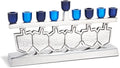 Dancing Dreidels Menorah with Multi-Blue Anodized Candle Cups - Fits Standard Hanukkah Candles - Exciting Driedels