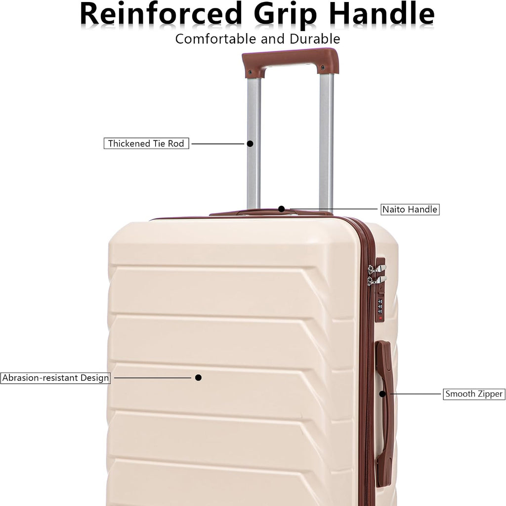 Hardside Luggage Sets, Lightweight Stripes Suitcase with Spinner Wheels, Beige-220