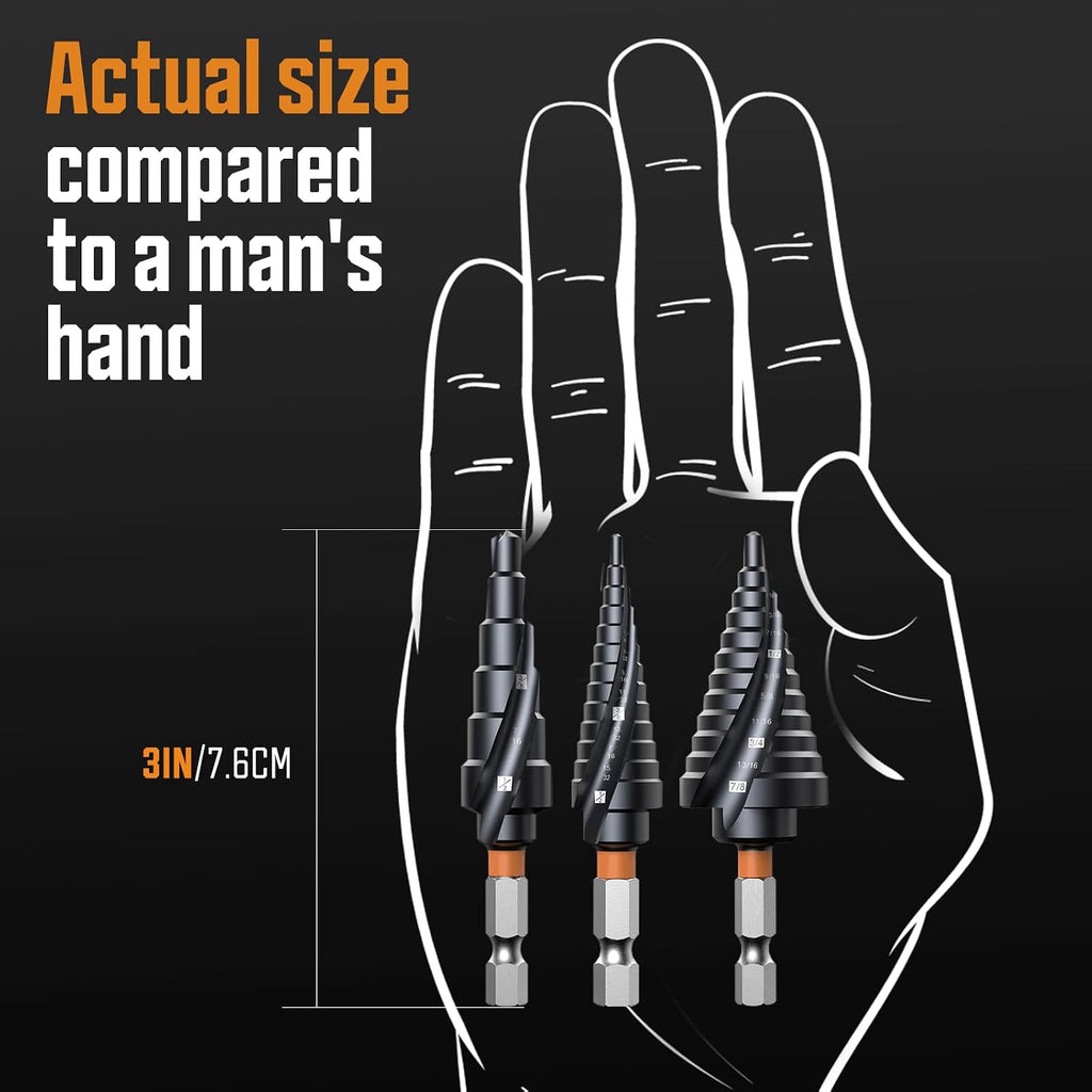 SS SHOVAN 3PCS M35 Cobalt Step Drill Bit Set (1/4"-7/8")