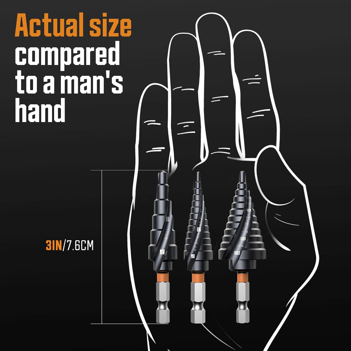 SS SHOVAN 3PCS M35 Cobalt Step Drill Bit Set (1/4"-7/8")