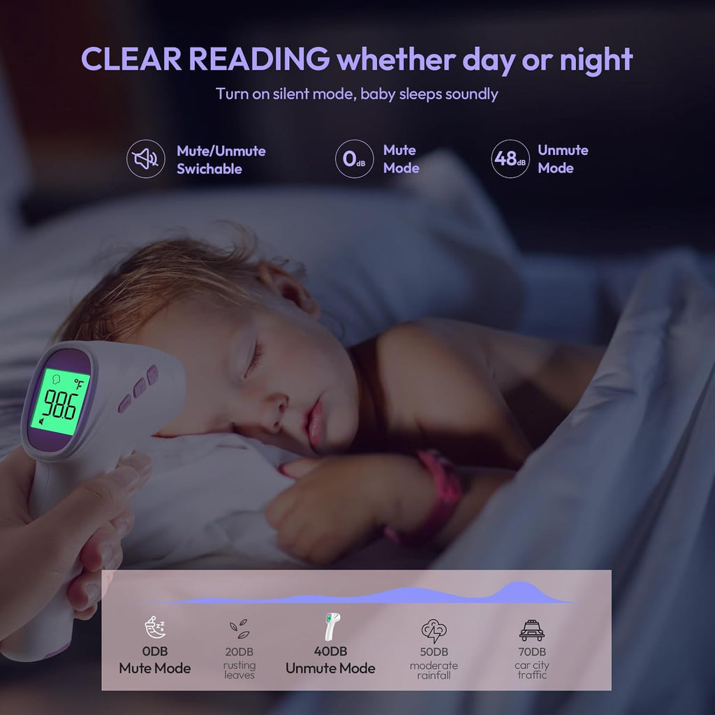 Forehead Thermometer for Adults, Kids & Babies, No-Touch Digital Thermometer with LCD Backlight Display, Fever Alarm