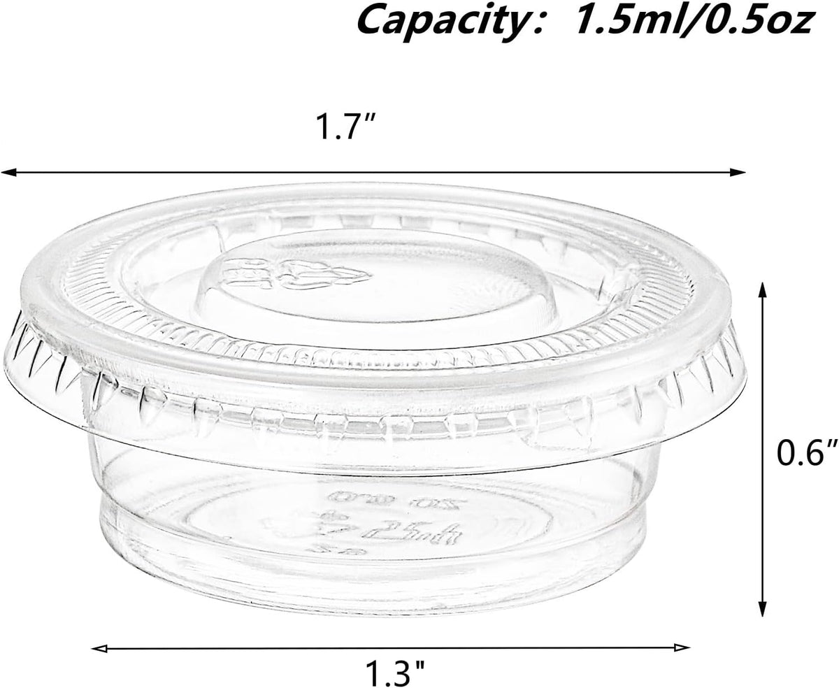 400 Pack 0.5 Oz Disposable Plastic Portion Cups with Lids, Small Jello Shot Cups, Plastic Souffle Cup Condiment