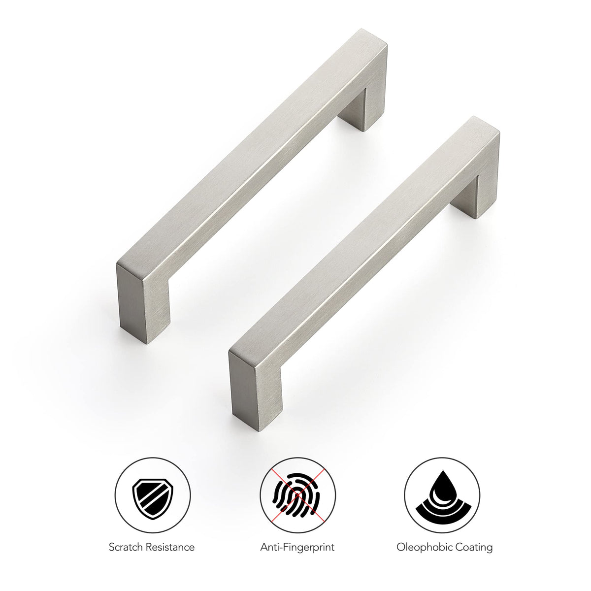 Brushed Nickel Square Cabinet Handles & Pulls 4-1/2 Inch 32 Pack
