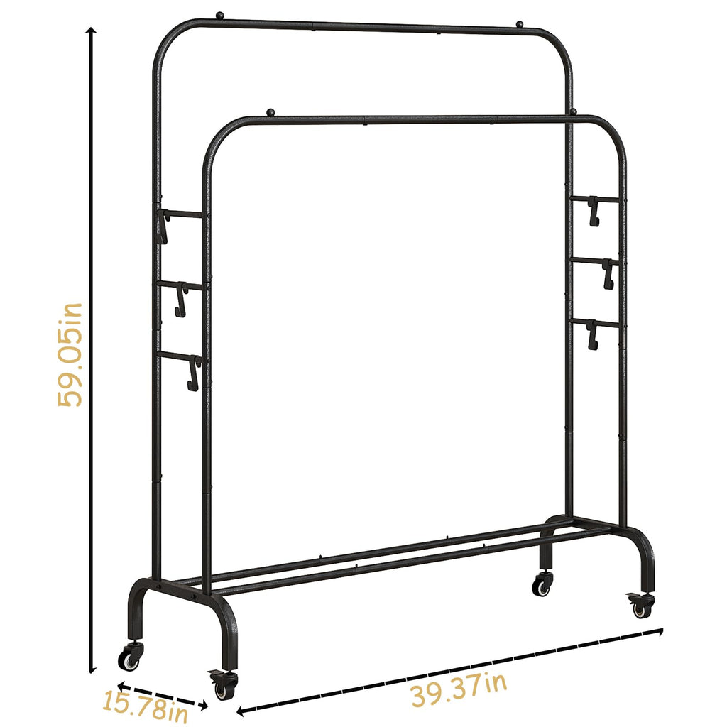 Clothes Rack with Lockable Wheels Double Rods Metal Garment Racks