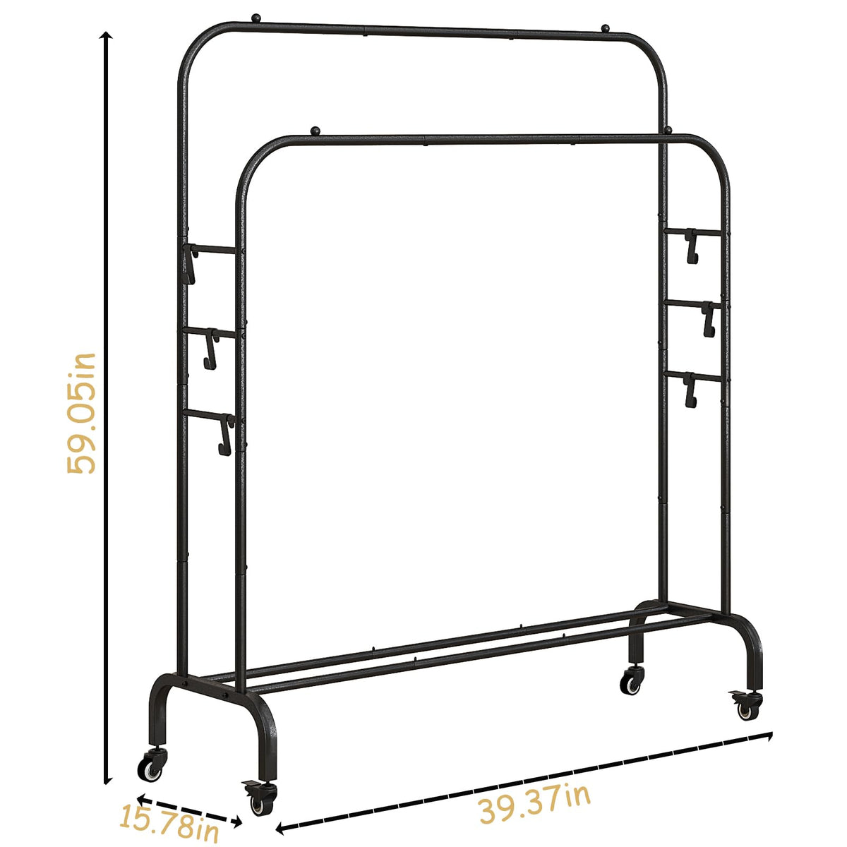 Clothes Rack with Lockable Wheels Double Rods Metal Garment Racks