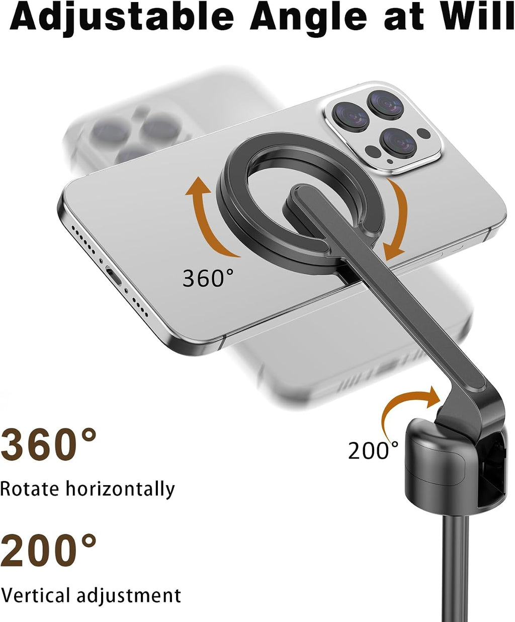 68" Magnetic Aluminum Phone Tripod Selfie Stick for iPhone & Android | Rechargeable Remote,360° Rotatable Foldable
