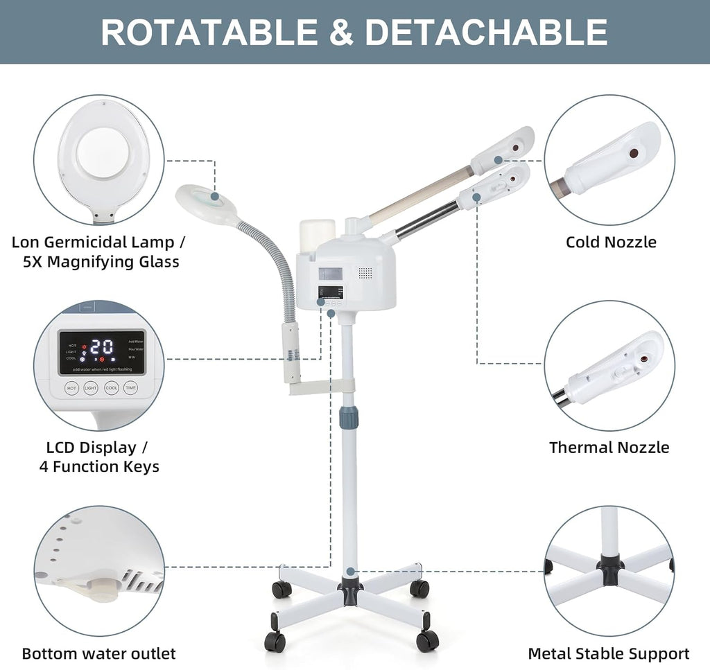 VARIPOWDED 3 in 1 Professional Facial Steamer Face Steamer for Home & Salon | Esthetician Steamer for Facial Deep