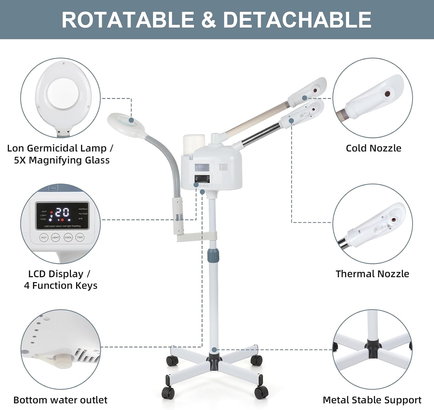 VARIPOWDED 3 in 1 Professional Facial Steamer Face Steamer for Home & Salon | Esthetician Steamer for Facial Deep